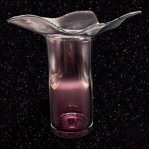 Bohemian Amethyst Art Glass Vase Free Form Czechoslovakia Purple Glass Hand Made